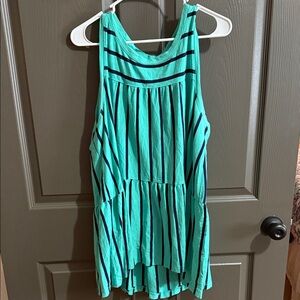 crown & ivy Teal and Navy Striped Sleeveless Top